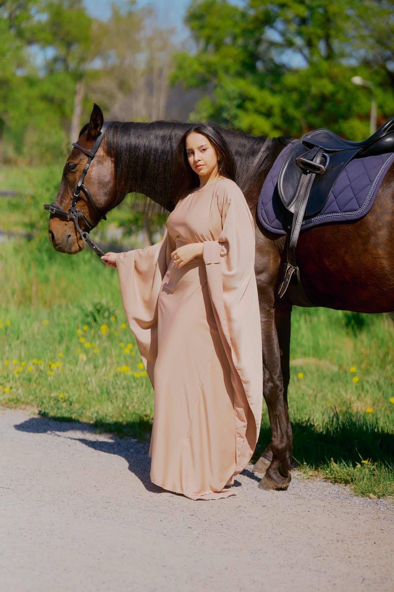 Butterfly Inner Tie Abaya Dress - Beige