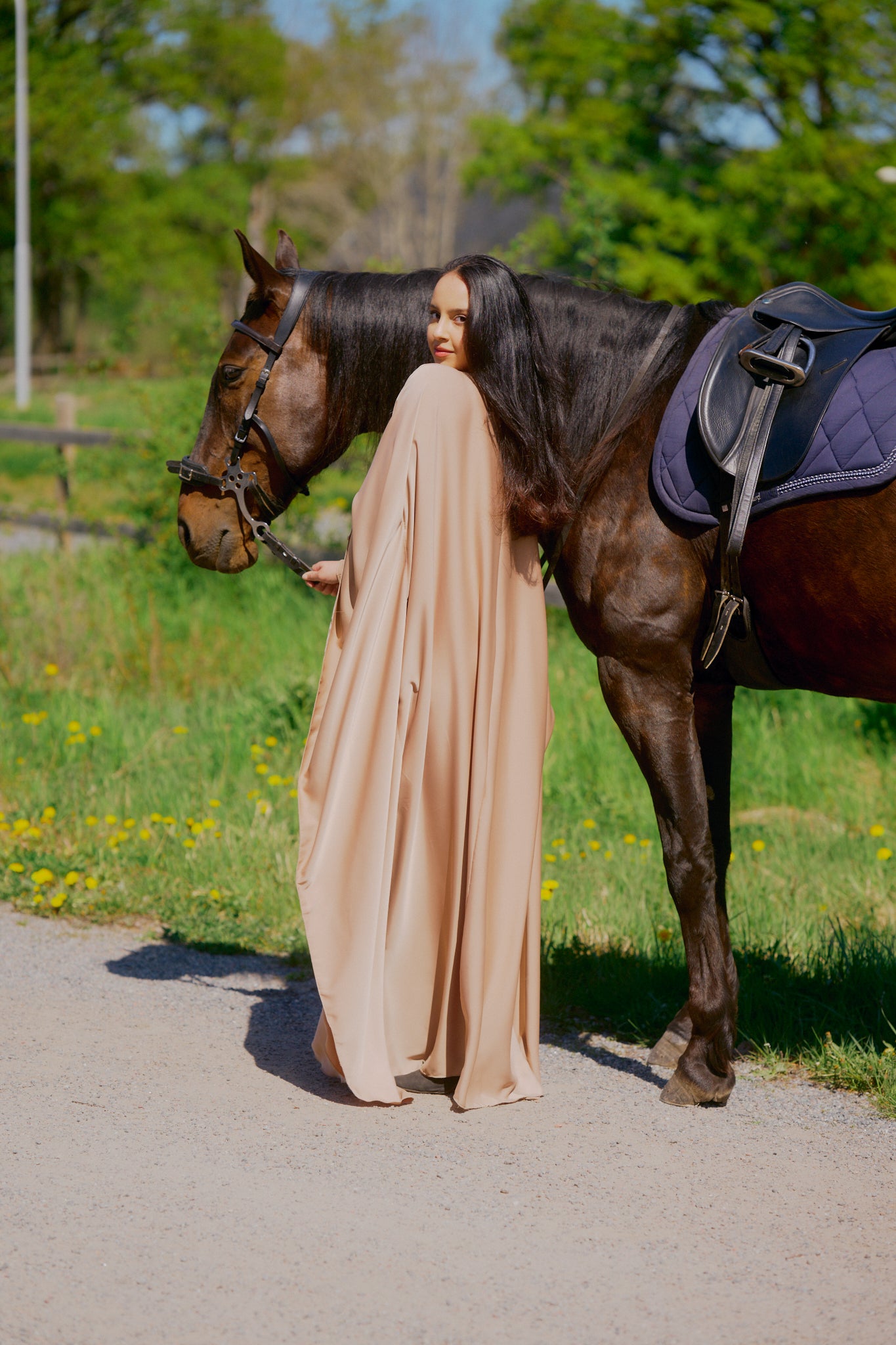 Butterfly Inner Tie Abaya Dress - Beige