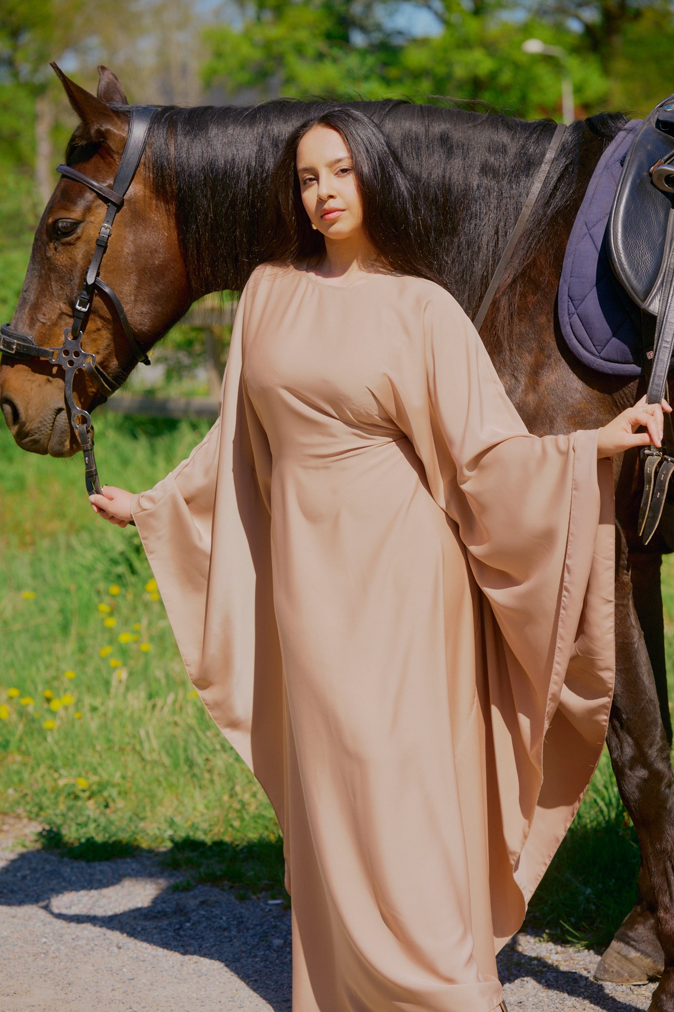 Butterfly Inner Tie Abaya Dress - Beige